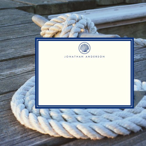 Navy Seashell Flat Correspondence  Note Card