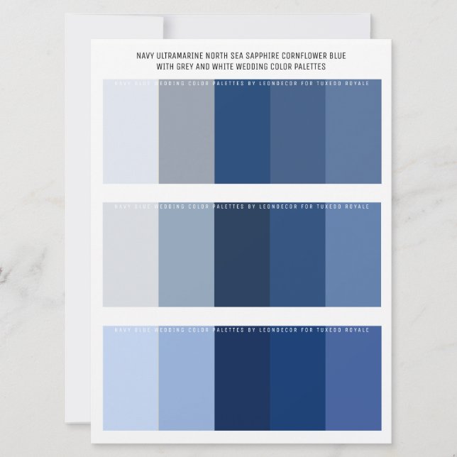 Navy & Shades Of Blue & Gray Wedding Color Palette (Front)