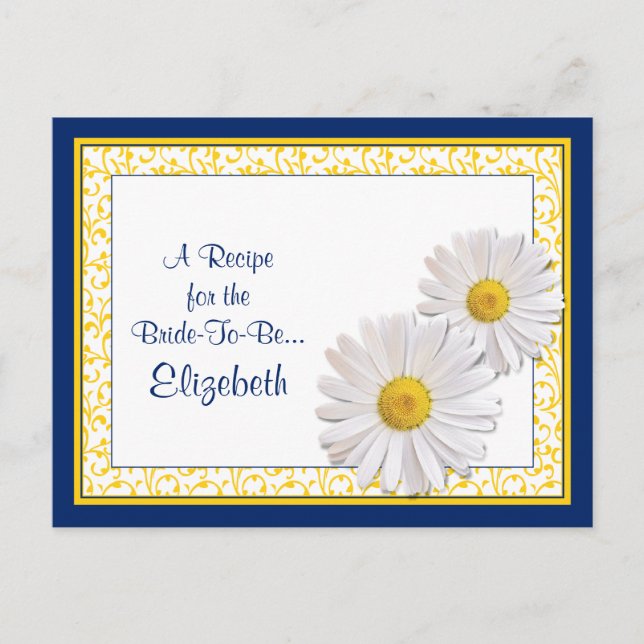 Navy Shasta Daisy Recipe Card for the Bride to Be (Front)
