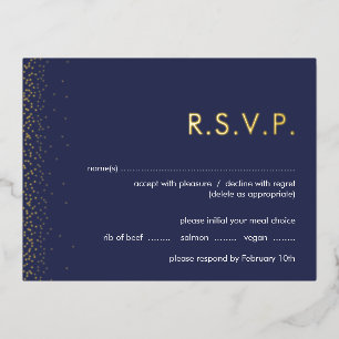 Navy shimmer foil wedding RSVP postcard