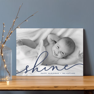 Navy Shine Script Hanukkah Photo Holiday Card