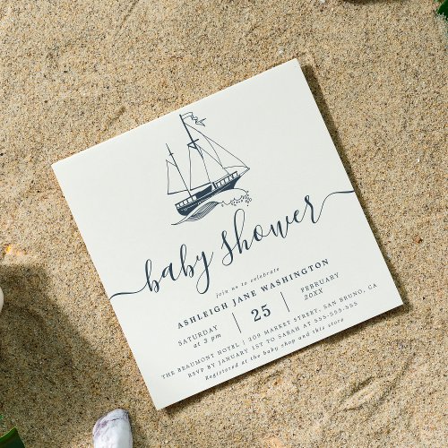 Navy Ship Nautical Baby Shower Square Invitation