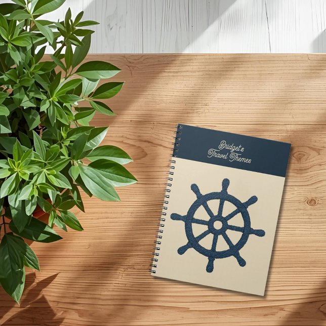navy ship wheel with Beige name Coastal travel Notebook (Creator Uploaded)
