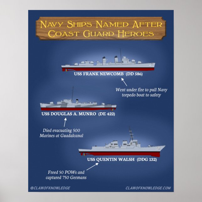 Navy Ships Named After Coast Guard Heroes Poster (Front)