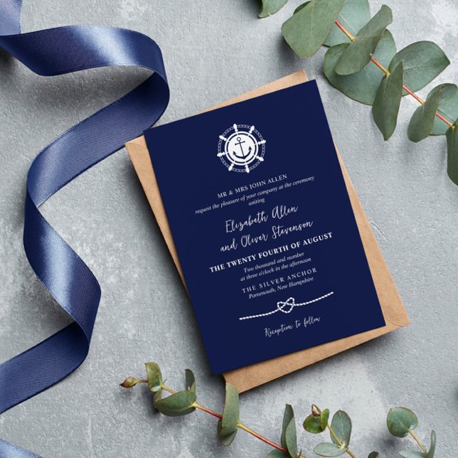 Navy Ship's Wheel & Anchor Rope Heart Nautical Invitation (Creator Uploaded)