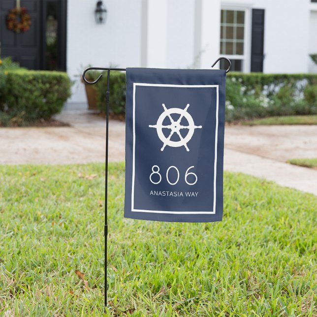 Navy Ship's Wheel House Number & Street Name Garden Flag (Creator Uploaded)