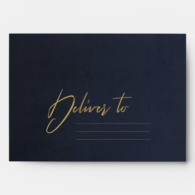 NAVY SILK VELVET FAUX GOLD BRUSH STROKE ADDRESS ENVELOPE (Front)