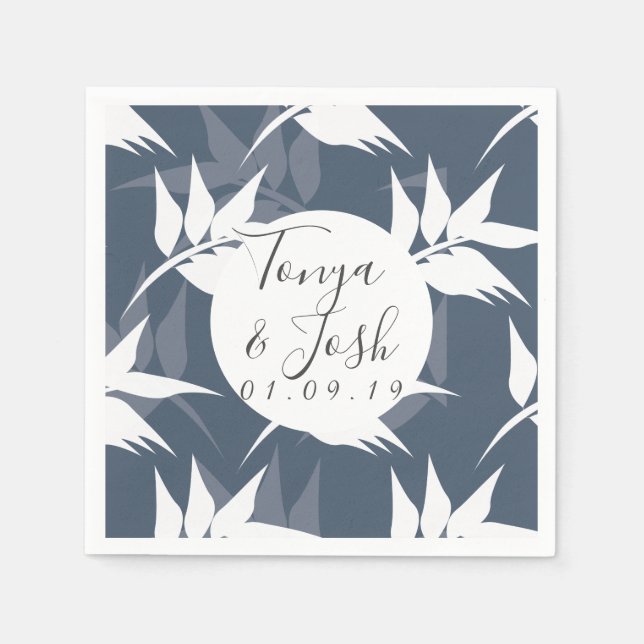 Navy Silohuette Tropical Leaf Pattern Napkins (Front)