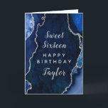 Navy Silver Agate Sweet Sixteen Happy Birthday Card<br><div class="desc">This elegant and glamorous birthday card can be personalized with a name or title such as daughter, granddaughter, niece, friend etc. The design features a navy blue agate marble background with faux silver glitter accents. The text combines handwritten script and modern sans serif fonts for a classy and sophisticated look....</div>