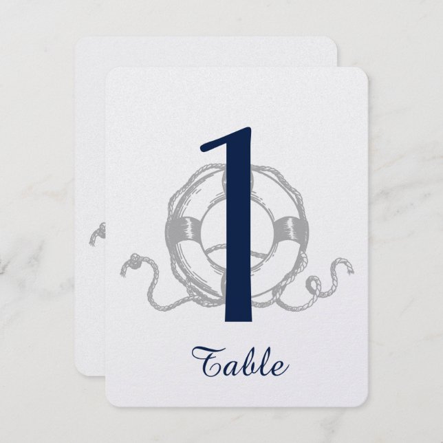 Navy Silver Anchor Beach Wedding Table Number (Front/Back)