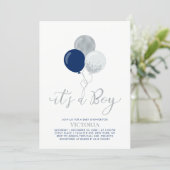 Navy & Silver Balloons | It's a Boy Baby Shower Invitation (Standing Front)