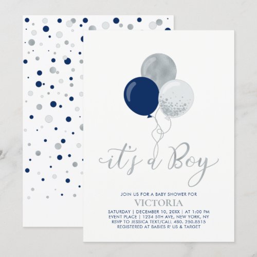 Navy & Silver Balloons | It's a Boy Baby Shower
