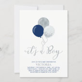Navy & Silver Balloons | It's a Boy Baby Shower Invitation (Front)