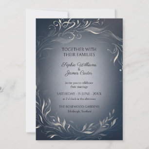 Navy Silver Botanical Wedding Invitation