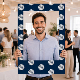 Navy & Silver Business Logo Step and Repeat Selfie Frame
