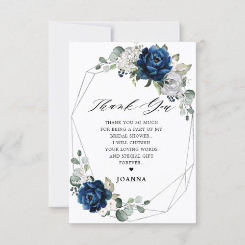 Navy Silver Champagne Geometric Bridal Shower Thank You Card