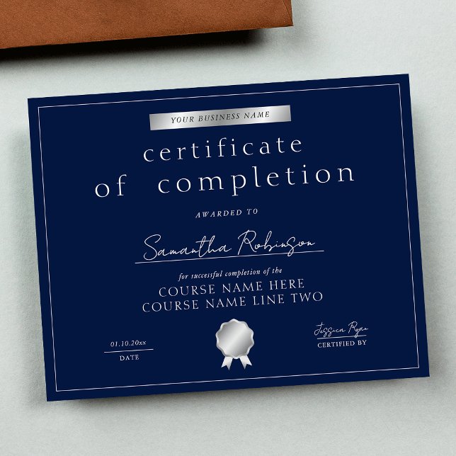 Navy & Silver Completion Certificate Course Award (Creator Uploaded)