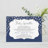 Navy silver Dot baby sprinkle invitations (Standing Front)