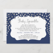Navy silver Dot baby sprinkle invitations (Front)