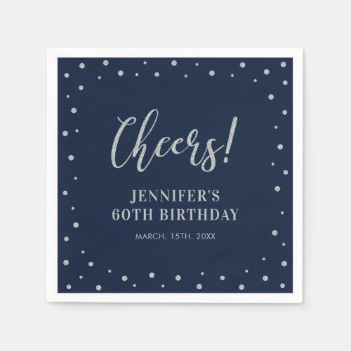 Navy  Silver Elegant Classic Adult Birthday Party Napkins