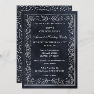 Navy Silver Elegant Corporate Holiday Party Invitation