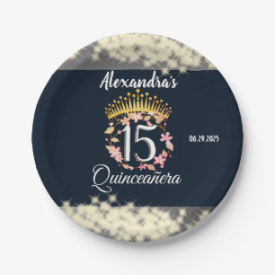 Navy Silver Elegant Quinceanera Celebration Paper Plates