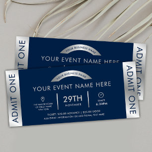 Navy & Silver Event Ticket Business Logo Admit One Invitation