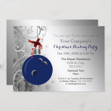 navy silver Festive Corporate Bowling party Invitation