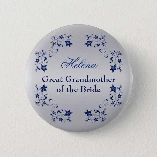 Navy Silver Floral Grandmother of the Bride Pin (Front)