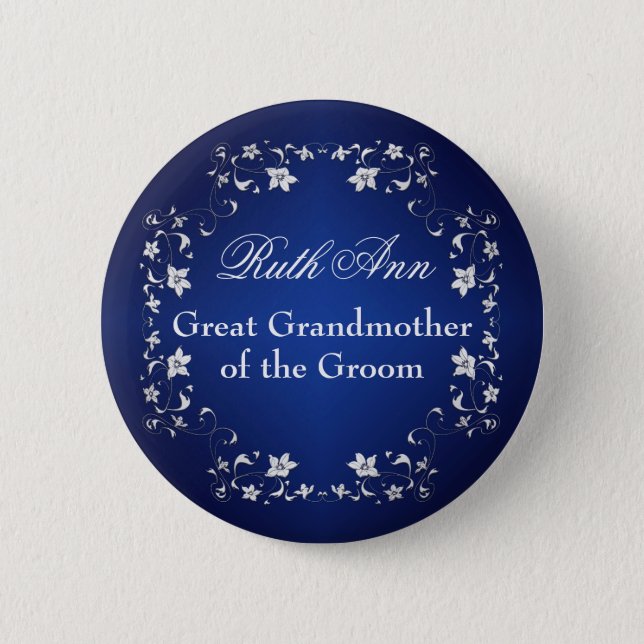 Navy Silver Floral Grandmother of the Groom Pin (Front)