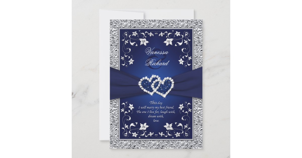 Silver Foil Printed Acrylic Wedding Invitation with Sapphire Blue Enve –  World of Wedding Co.