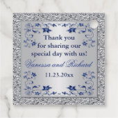 Navy, Silver Floral, Hearts Wedding Favor Tags (Back)
