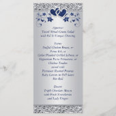 Navy, Silver Floral Joined Hearts Menu Card (Back)