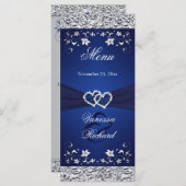 Navy, Silver Floral Joined Hearts Menu Card (Front/Back)