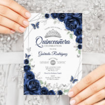Navy Silver Floral Quinceanera