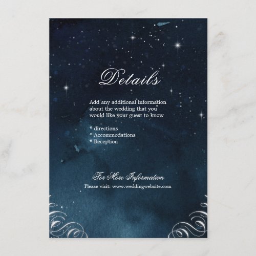 Navy silver flourish vintage wedding details enclosure card