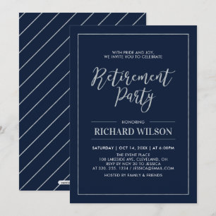 Navy & Silver Frame   Modern Retirement Party Invitation