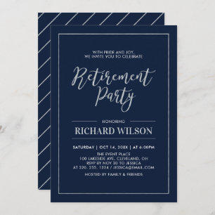 Navy & Silver Frame Modern Retirement Party Invitation