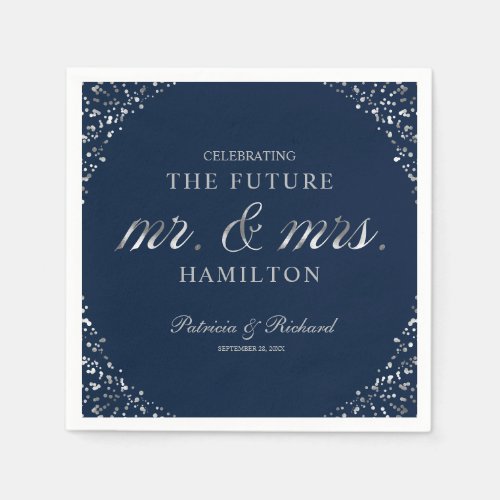 Navy Silver Future Mr And Mrs Engagement Party Napkins