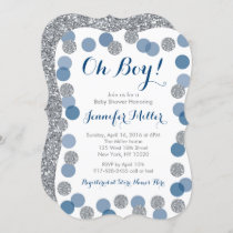 Navy & Silver Glitter Baby Shower Invitation