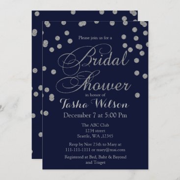 Navy Silver Glitter Bridal Shower Invite