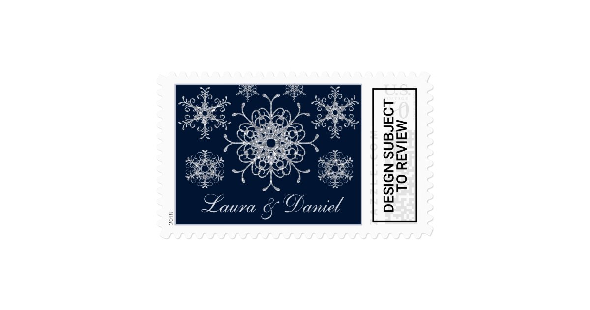 Navy Silver Glitter LOOK Snowflake Wedding Postage | Zazzle.com
