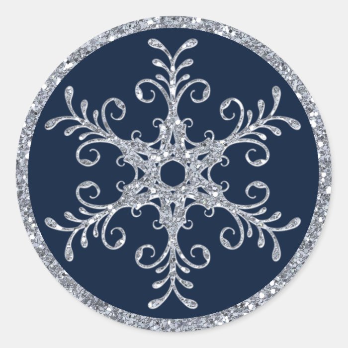Navy Silver Glitter LOOK Snowflake Wedding Sticker