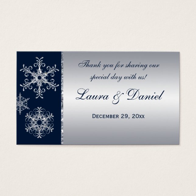 Navy Silver Glitter LOOK Snowflakes Favor Tag (Front)