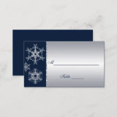Navy Silver Glitter LOOK Snowflakes Placecards (Front/Back)
