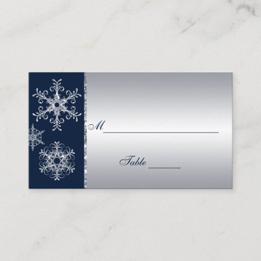 Customizable Navy Silver Glitter LOOK Snowflakes Placecards Business Card