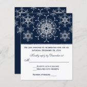 Navy Silver Glitter LOOK Snowflakes RSVP Card (Front/Back)