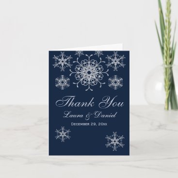 Navy Silver Glitter LOOK Snowflakes Thank You Card