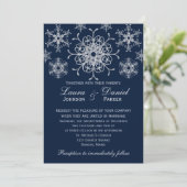 Navy Silver Glitter LOOK Snowflakes Wedding Invite (Standing Front)