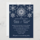 Navy Silver Glitter LOOK Snowflakes Wedding Invite